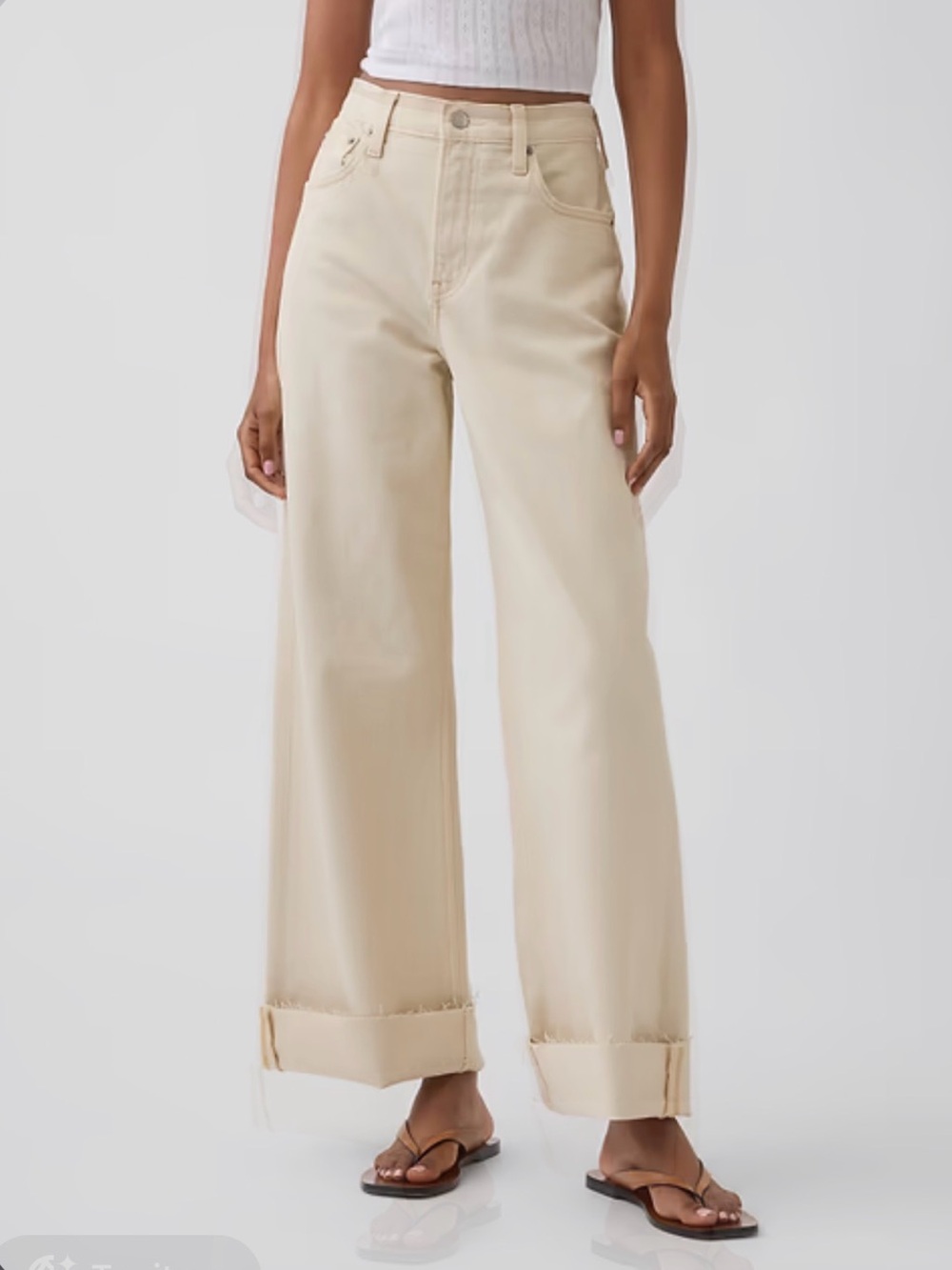 Wide Leg High-Rise Jeans in Cream